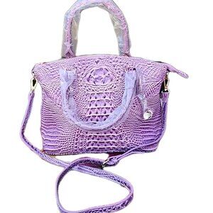 Lavender Semi-Faux Leather Croc Embossed Large Purse Handbag W/Crossbody Strap